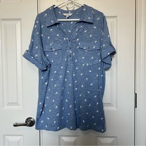 Coral Bay Blue Shirt with White Seashell Pattern